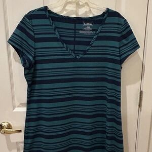 LL Bean Dress Womens Large L Large Blue Green Striped Athletic Shift T Dress